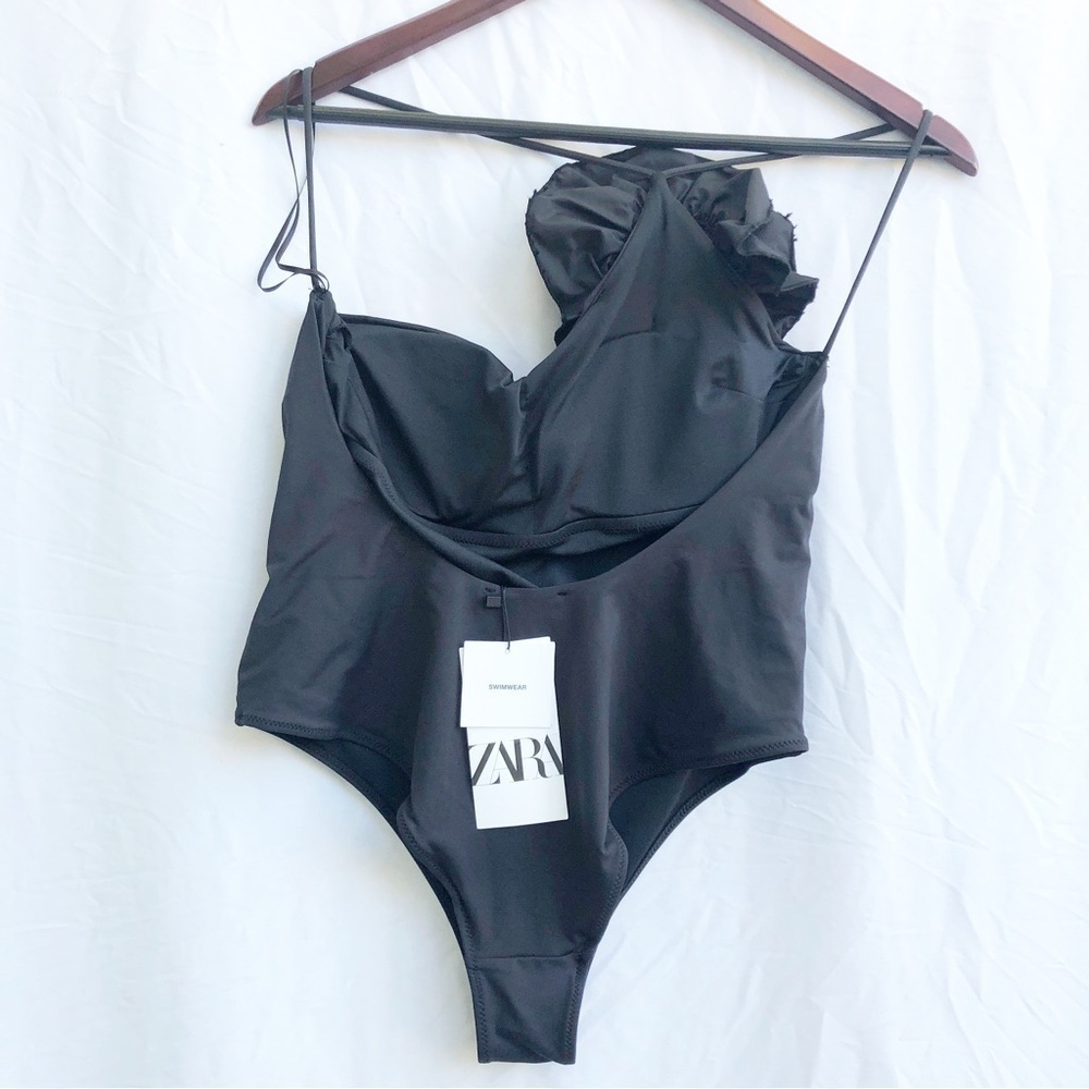ZARA | NWT ASYMMETRICAL FLORAL ROSETTE SWIMSUIT ONE-PIECE IN BLACK XL - Picture 10 of 10